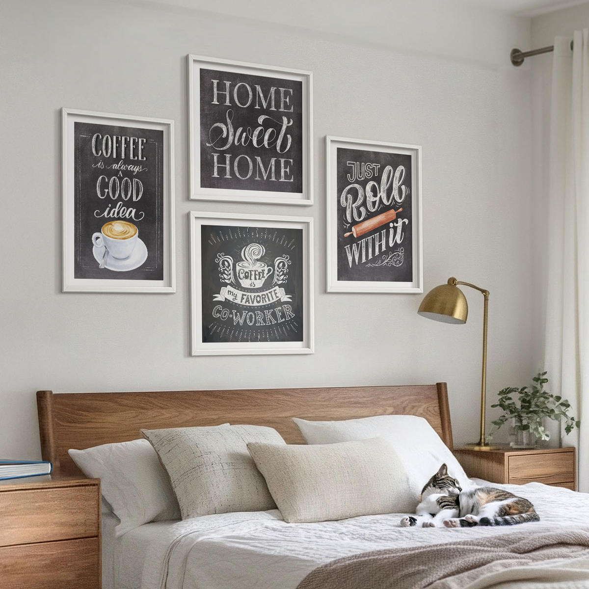 BILDER SET 4er Set - 50x50 cm & 40x60 cm Weißer Rahmen - Kaffeeroller, heimelige Wärme - Weiß, Kunststoff (50/50cm) - TULUP