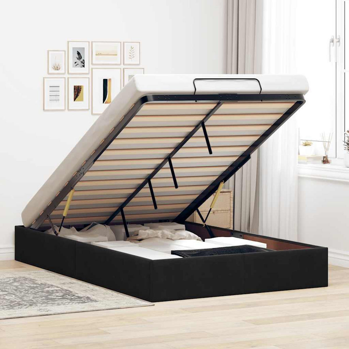 OTTOMAN-BETT Ohne Matratze Schwarz 120/200 Cm Samt - Schwarz, Textil (120/200cm) - vidaXL