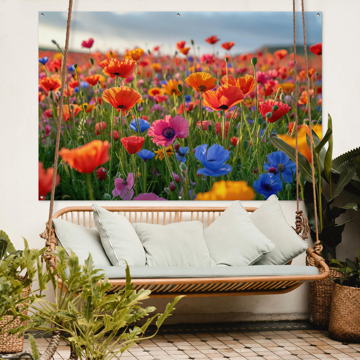 ZAHRADNÍ PLAKÁT Květiny - Mák - Barevné - Příroda 180x120 cm - tmavě oranžová, plast (180/120/0.2cm) - OnlyWow
