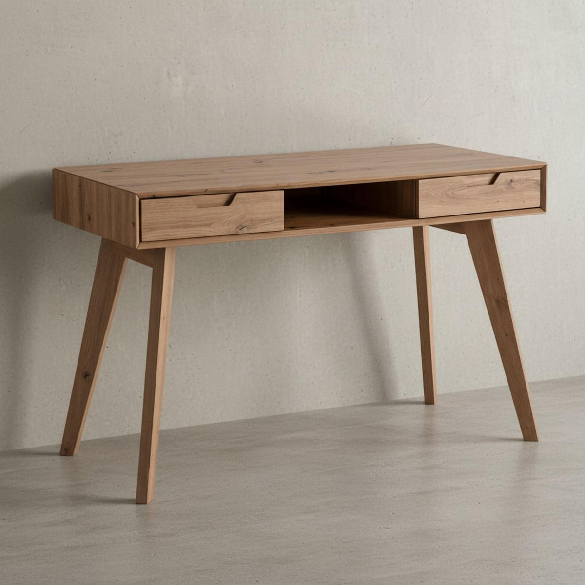 SCHREIBTISCH – 120x55x77 cm, Skandinavischer Stil, 2 Schubladen, Eichenbeine - Beige, Eichenholz/Holz (55/120/77cm) - KADIMA DESIGN