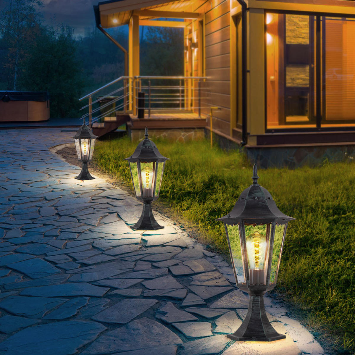 WEGELEUCHTE NORDERNEY Schwarz Spritzwassergeschützt - Schwarz, Glas (23.5/23.5/49cm)