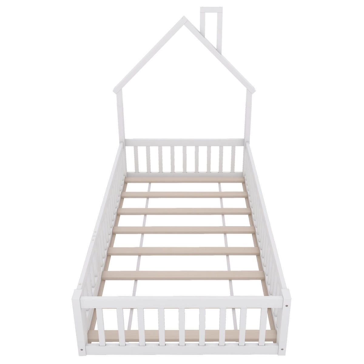KINDERBETT Kindereinzelbetten 90/200 cm mit Lattenrost, Schornstein-Design und Sicherheitsgitter aus Kiefer und MDF, Weiß - Weiß, Holzwerkstoff (90/200cm) - Redom