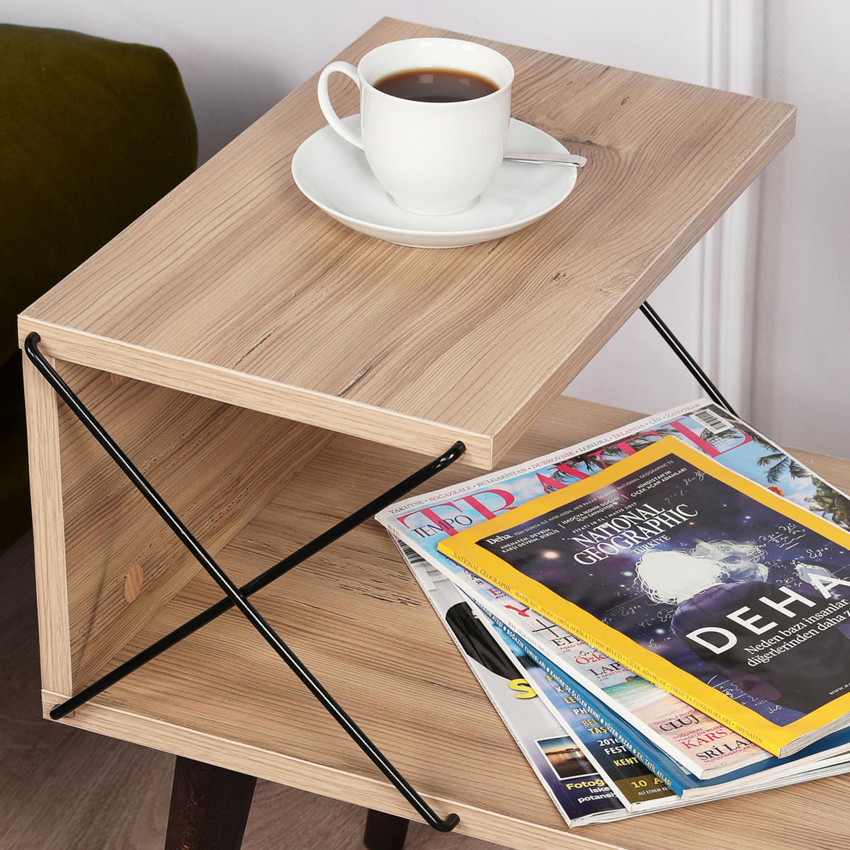 BEISTELLTISCH Bergen - Dunkelbraun/Braun, Holzwerkstoff/Buchenholz (50/40/55cm) - [en.casa]
