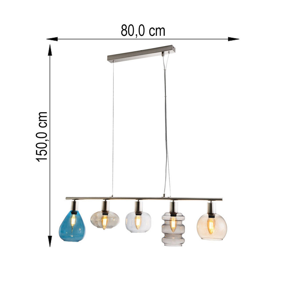 HÄNGELEUCHTE Pesaro Silber Bunt - Multicolor, Glas (13/80/150cm) - Nowa