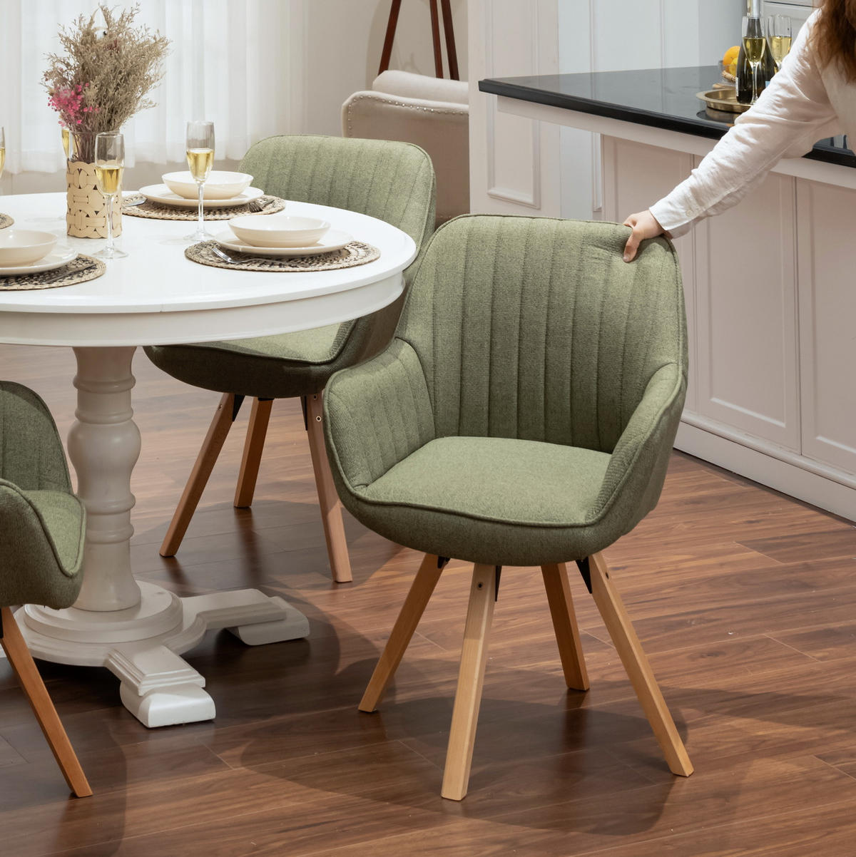 ARMLEHNSTUHL drehbar in Webstoff - Grün, Textil (58/83/61cm) - Meubles Cosy