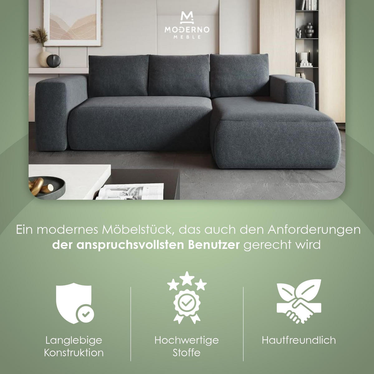 ECKSOFA LAMBI, Graphite - Castel 97 - Anthrazit, Textil (266/114cm) - Moderno Meble