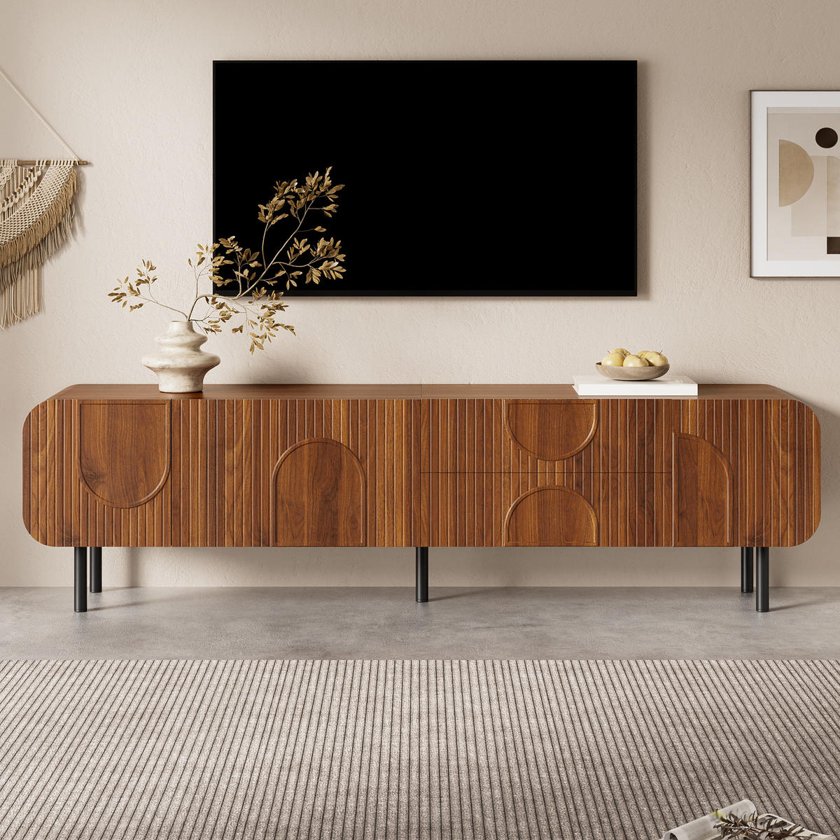TV-SCHRANK 3 Türen 2 Schubladen - Walnussfarben, Holz (180/47.5/40cm)