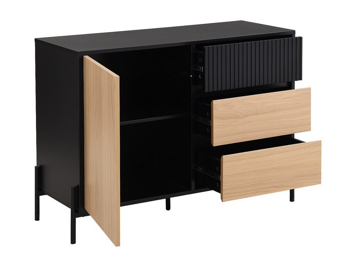 SIDEBOARD mit 1 Tür & 3 Schubladen - Schwarz & Holzfarben dunkel - GLARODI - Schwarz, Holz (104/75/40cm) - Vente-Unique