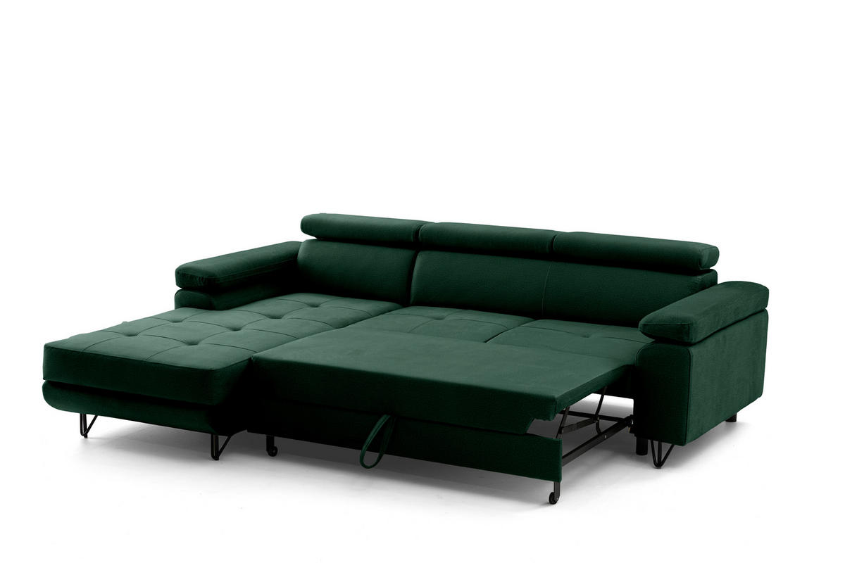 ECKSOFA NORIS L Dunkelgrün mit Schlaffunktion Links - Dunkelgrün, Holz/Textil (250/183cm) - Muffo