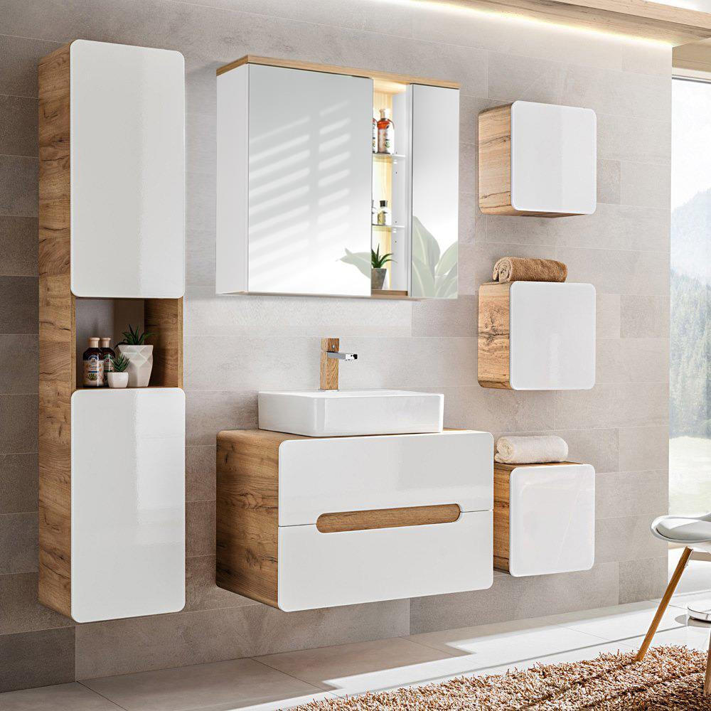 BADMÖBEL-SET 6-TLG. Luton-56 - Weiß, Holzwerkstoff (180/195/46cm) - Lomado