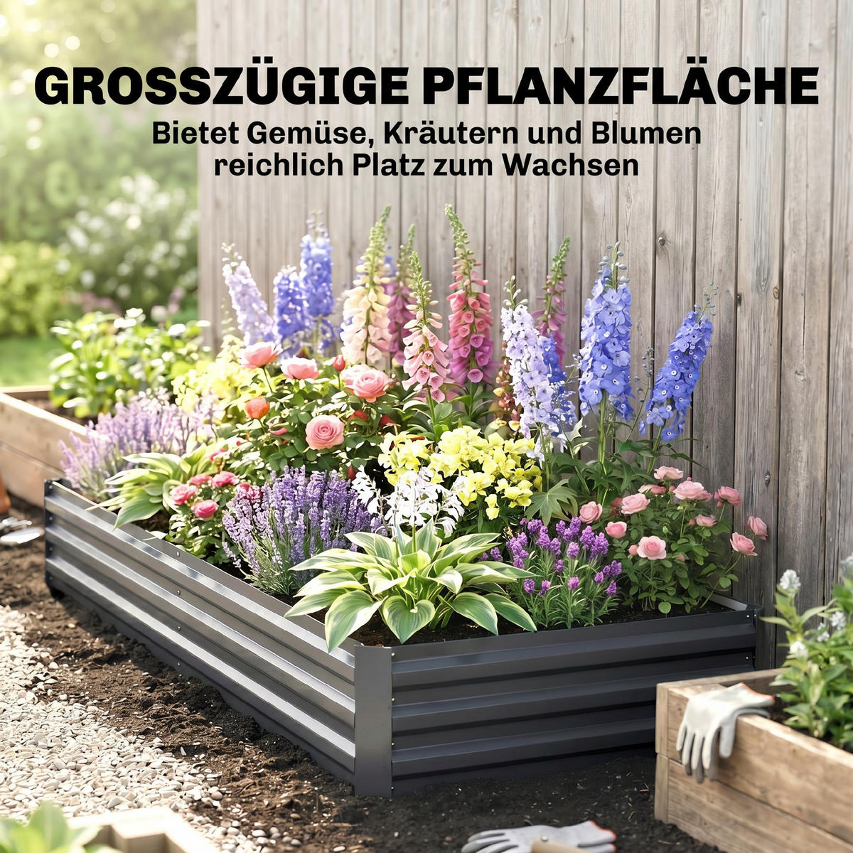 HOCHBEET DE-05452 Kompakt, offener Boden Grau - Grau, Metall (241/30/90.5cm) - ComfortXL