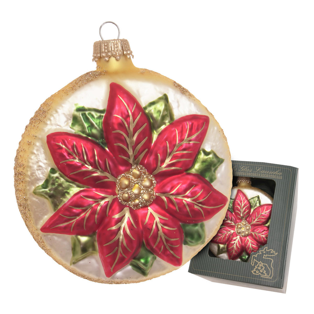CHRISTBAUMSCHMUCK Weihnachtstern Taler Goldfarbig 9cm (Glas / 1 Stk.) - Goldfarben, Glas (9/9/3cm) - Krebs Glas Lauscha