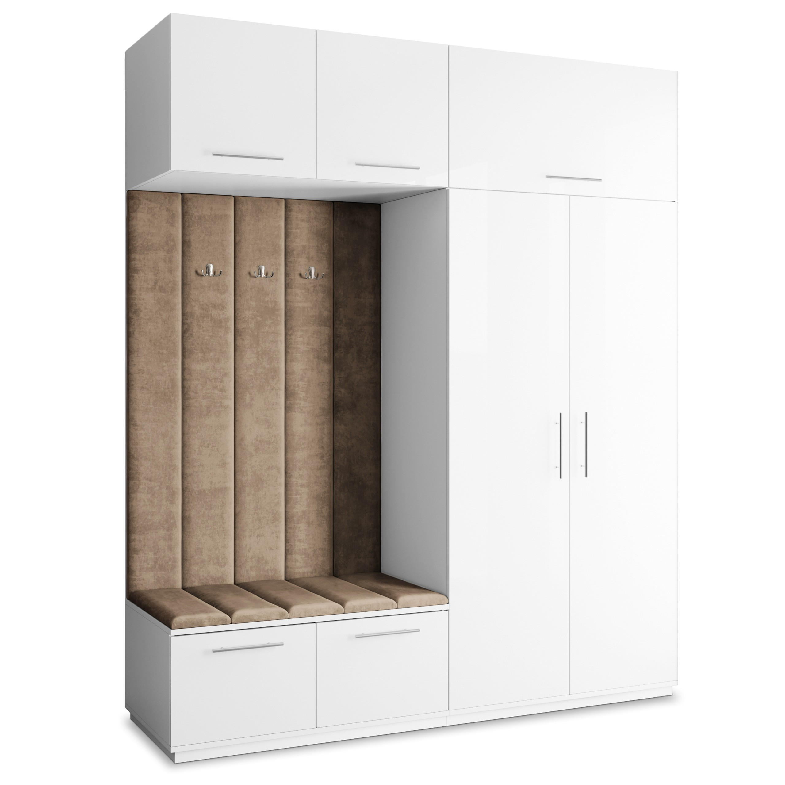 GARDEROBENSCHRANK REMA 200/240/60 cm Modern Garderobe-Set Weiß - Beige/Weiß, Holzwerkstoff (200/240/60cm) - MASSENO