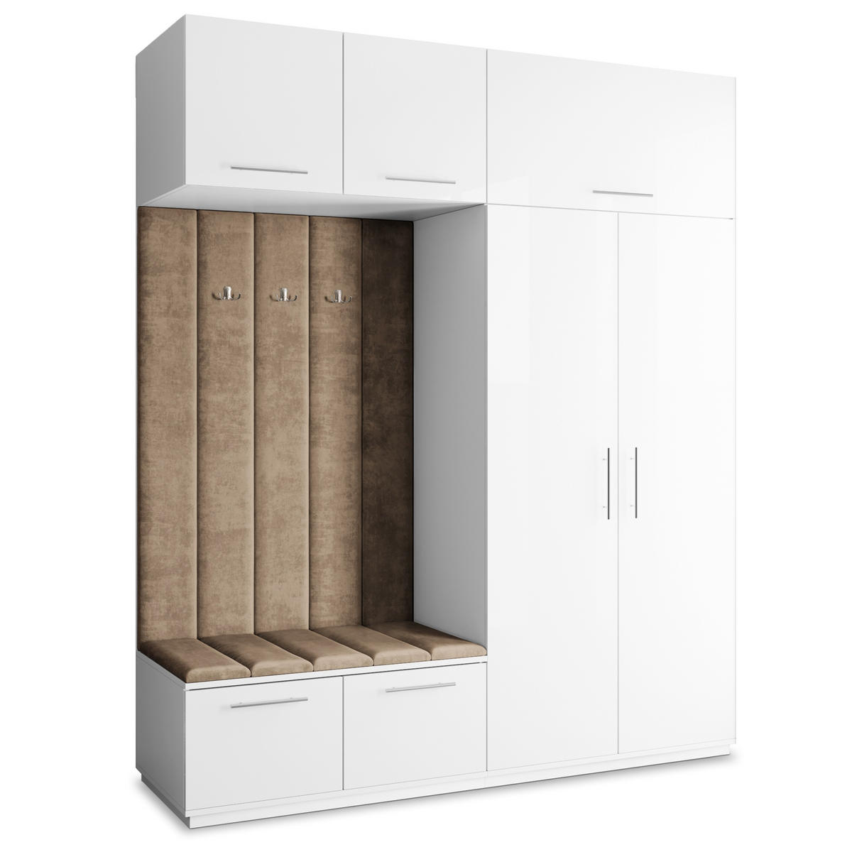 GARDEROBENSCHRANK REMA 200/240/60 cm Modern Garderobe-Set Weiß - Beige/Weiß, Holzwerkstoff (200/240/60cm) - MASSENO