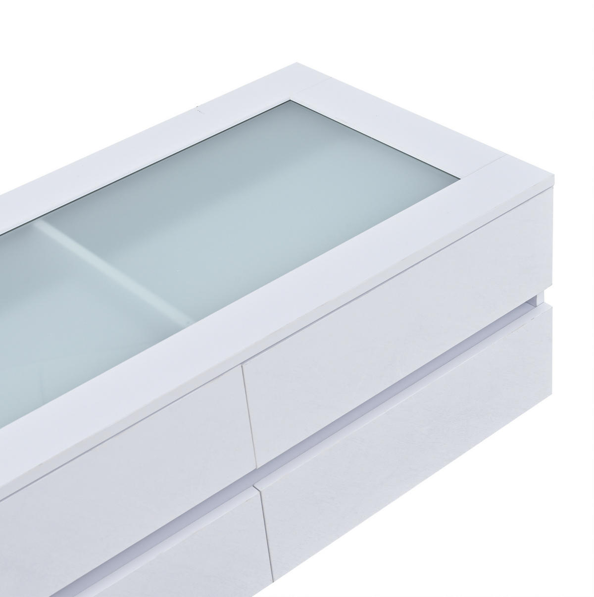 COUCHTISCH 100/50/40 cm weiß aus Spanplatte mit Glasplatte, 4 Schubladen und LED - Weiß, Holzwerkstoff (50/100/40cm) - OKWISH
