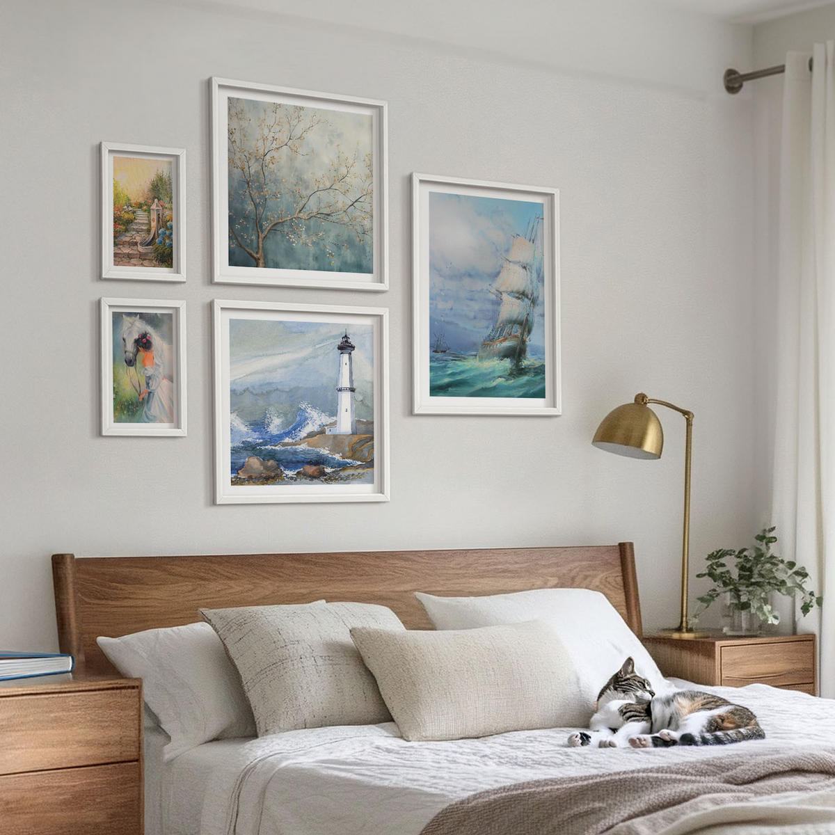 WANDBILDER 5er-Set - 50x50 cm & 20x30 cm & 40x60 cm Weißer Rahmen - Familienillustrationen Hausschilder - Weiß, Kunststoff (40/60cm) - ArtPrintCave
