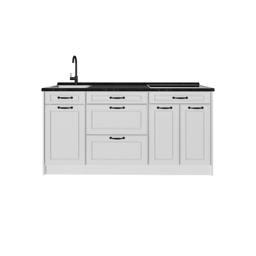 KÜCHENBLOCK R-Line, Weiß Landhaus/Weiß, 160 cm ohne Arbeitsplatte - Weiß, Holzwerkstoff (160/81.6/46cm) - Vicco