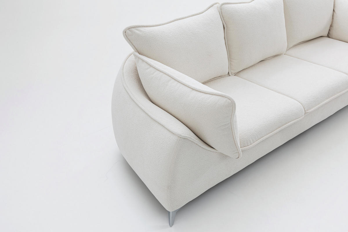 3-SITZER Sofa MELANI 252 cm Velours Creme - Chromfarben/Creme, Holz/Textil (252/90/88cm) - Muffo