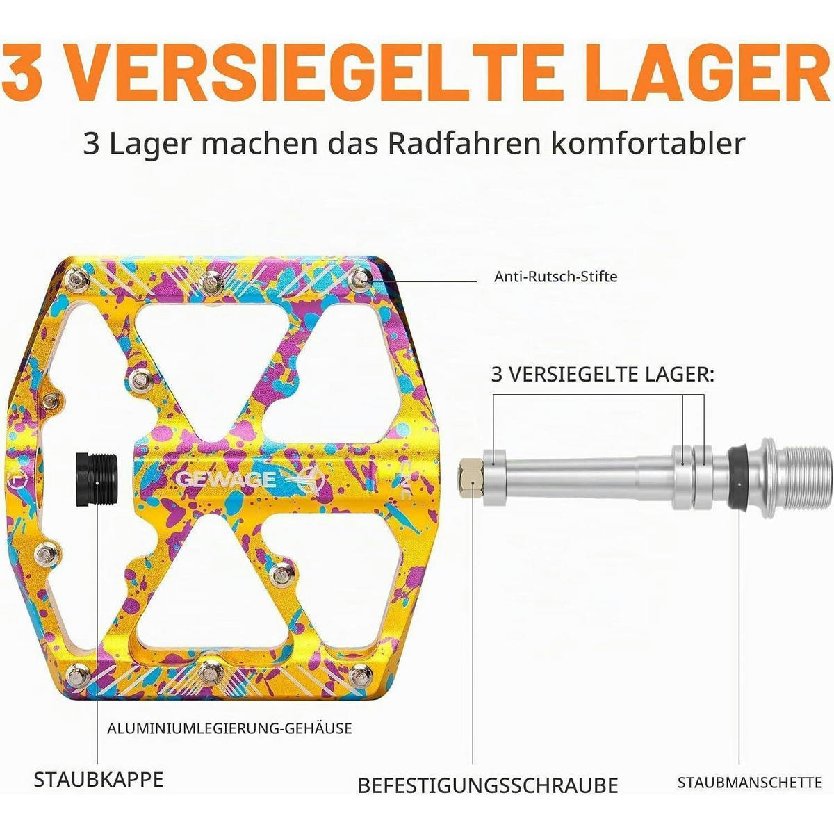 FAHRRADPEDALE mit Reflektoren Gold-Spritzlack - Multicolor, Metall (10.1/1.5/11.8cm)