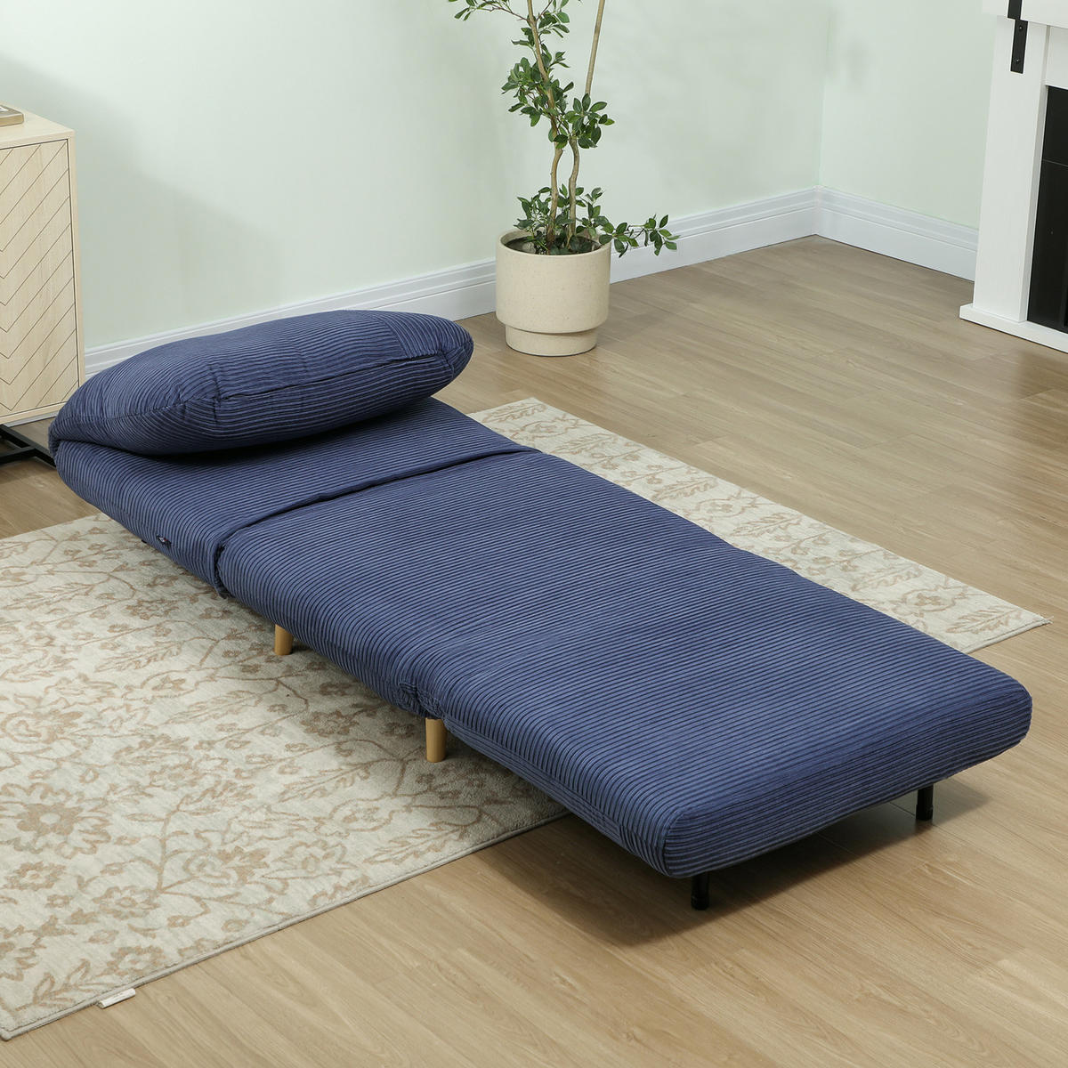 2-IN-1 Schlafsofa Schlafsessel Klappmatratze Gästebett Klappbett Blau - Blau/Naturfarben, Holz/Textil (89/83/82cm) - HOMCOM