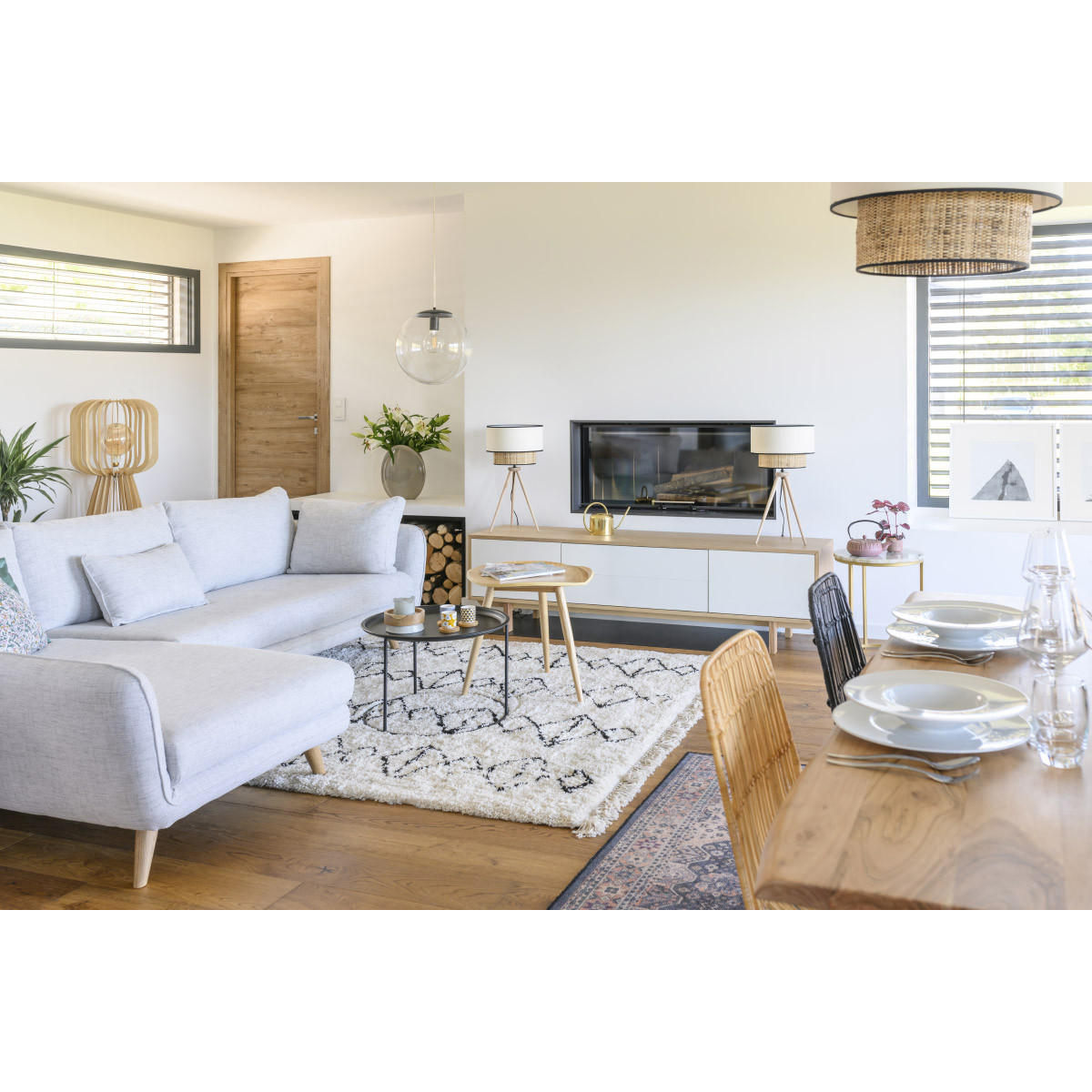 ECKSOFA Skandinavisch 5-Sitzer Hellgrau Marmoriert CREEP - Hellgrau, Textil (172/268cm) - Miliboo