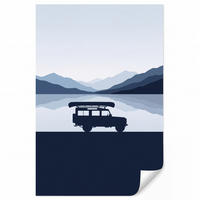 KINDERTAPETE - Auto - See - Berge - Blau - 180x260 cm - Blaugrau, Papier (180/260cm) - OnlyWow