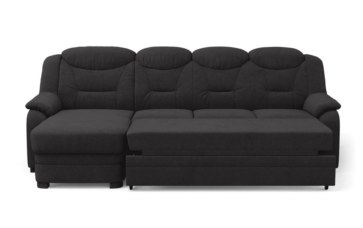 ECKSOFA mit Schlaffunktion – weiches Chenille-Gewebe - Schwarz Hochglanz/Anthrazit, Holz/Kunststoff (257/162cm) - Cotta