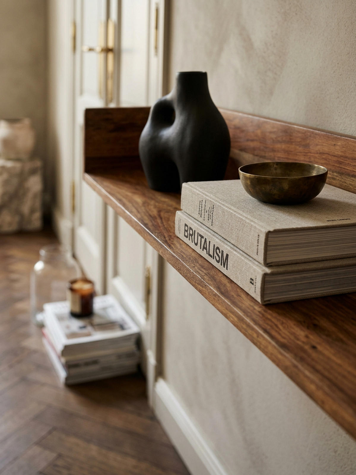 WANDREGAL Massivholz Modern Stil Aufbewahrung - Braun, Holz (120/15/20cm) - KADIMA DESIGN