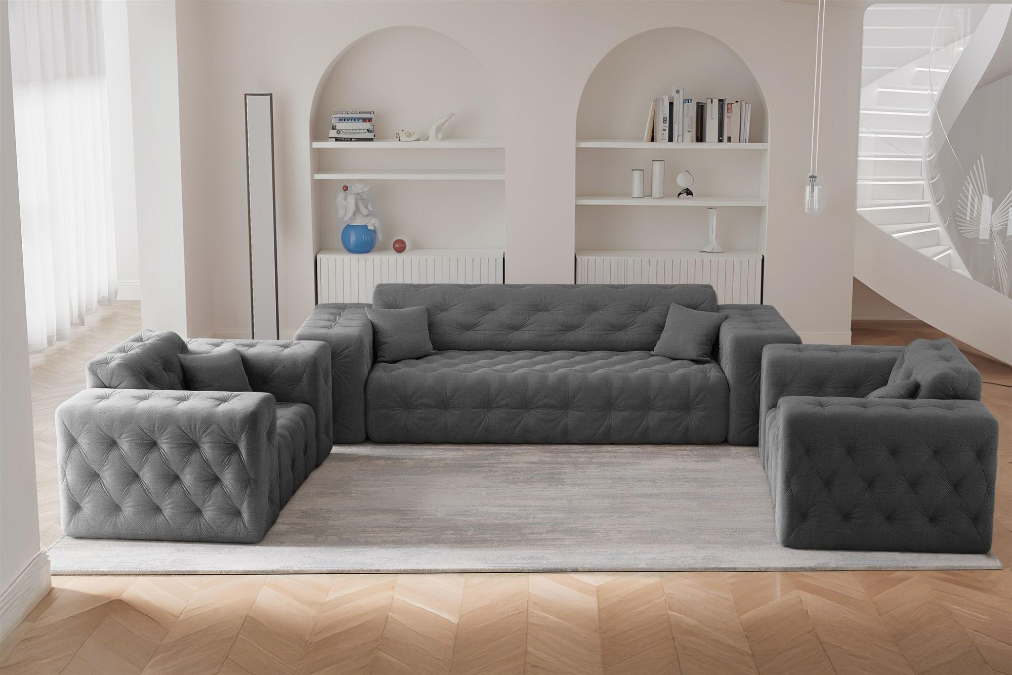 SOFASET Chantal In Moly - Anthrazit, Holzwerkstoff/Textil (251/78/96cm) - Fun Möbel