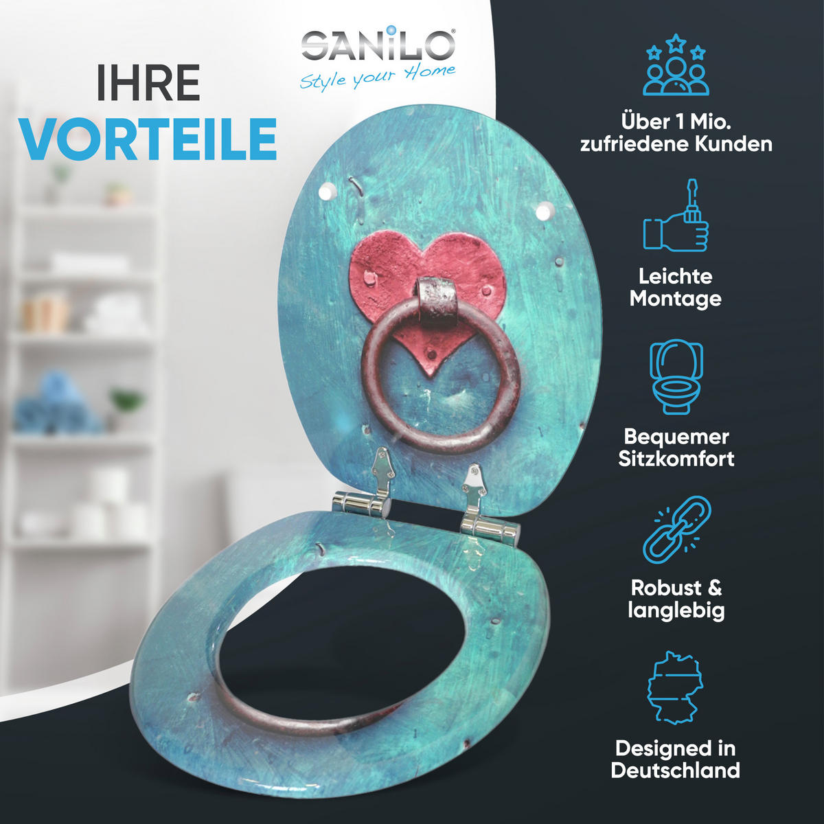 WC-SITZ mit Absenkautomatik Knocker - Türkis, Holzwerkstoff (38/6/47cm) - Sanilo