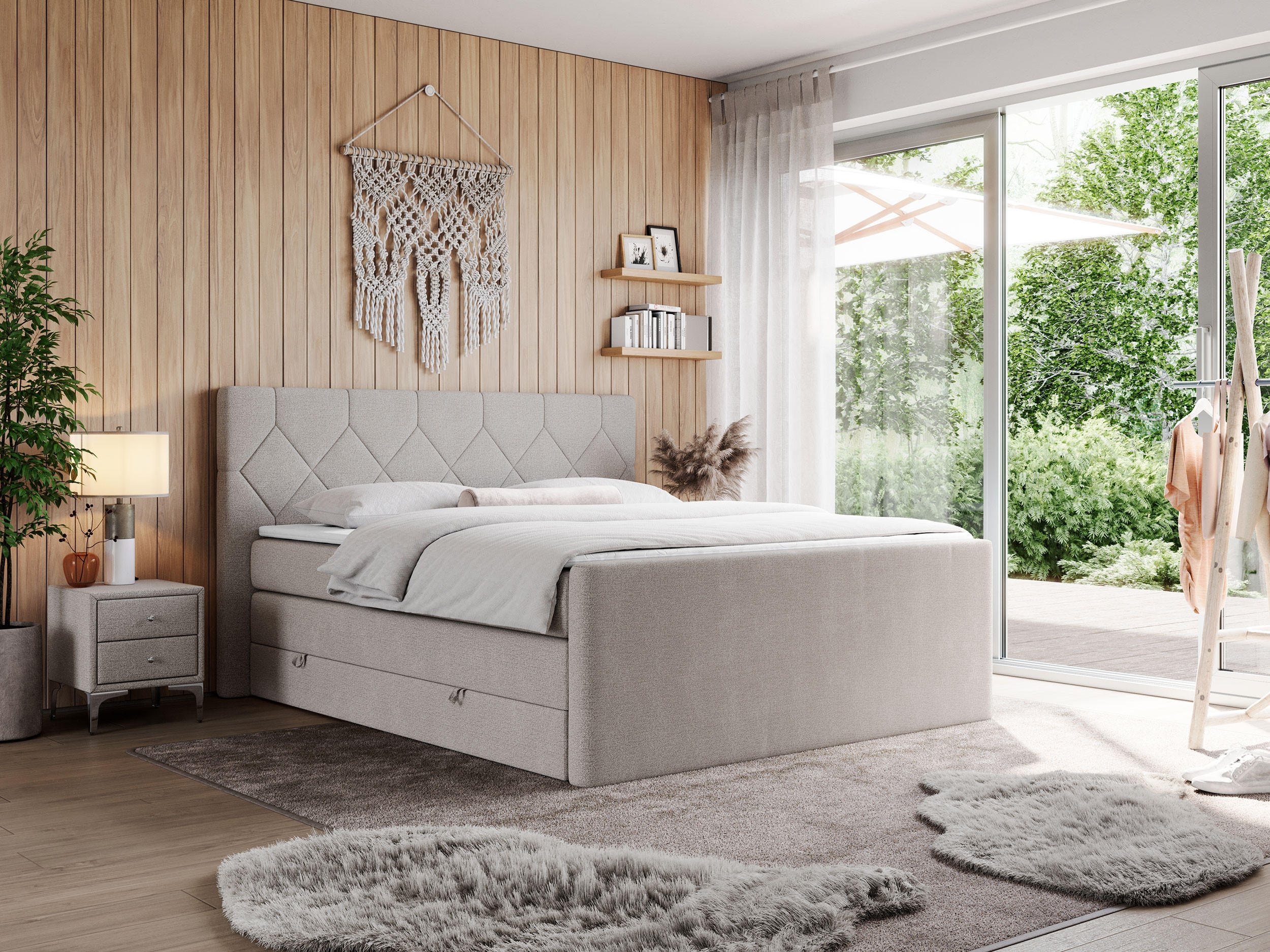 BOXSPRINGBETT KING EIGAR 200/200 Beige Struktur - H3 - Beige, Holz/Textil (200/200cm) - MKS