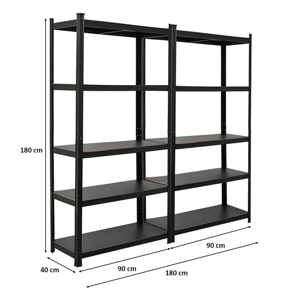 SCHWERLASTREGAL Ragnar All Black Series 2er-Set mit 2x 180x90x40 cm Fachlast 100 kg Matt Schwarz - Schwarz, Metall (180/180/40cm) - PROREGAL