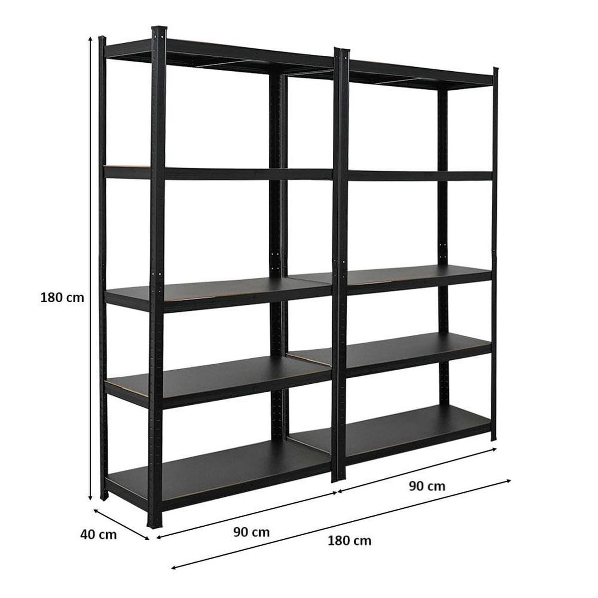 WOHNREGAL Ragnar 2er-Set mit 2x 180x90x40 cm Fachlast 100 kg Matt Schwarz - Schwarz, Metall (180/180/40cm) - PROREGAL