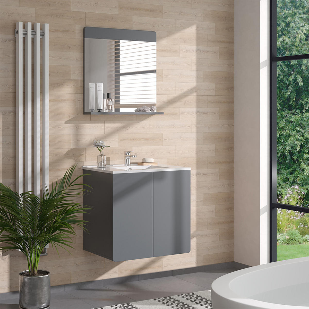 WASCHTISCHKOMBI Izan, Grau, 2 Teile - Grau, Holzwerkstoff (61.8/57.8/44.8cm) - Vicco