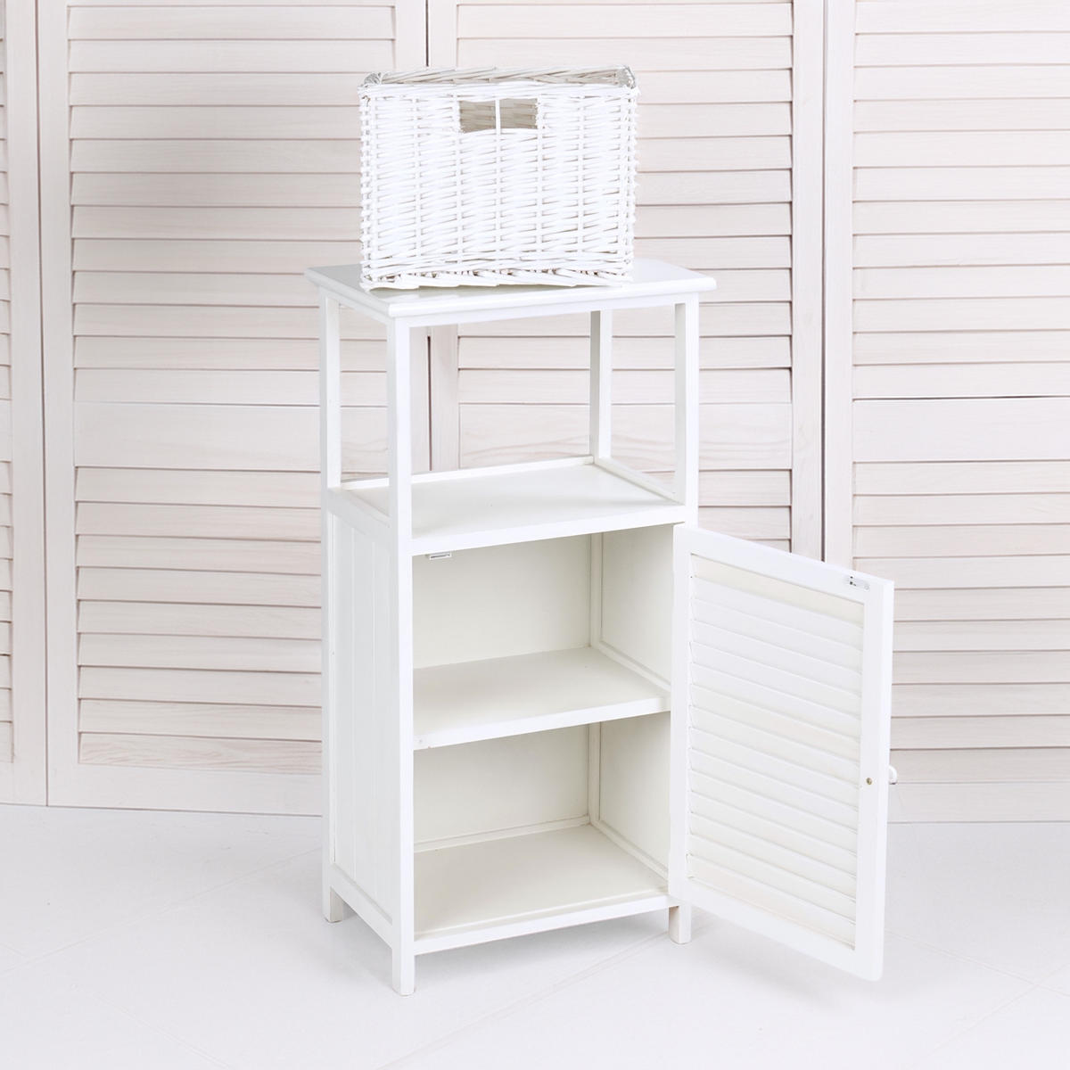 BADSCHRANK Korg Mahagoni Massivholz, 1 Korb naturfarben, weiß - Weiß, Holz (40/83/30cm) - CREEDWOOD