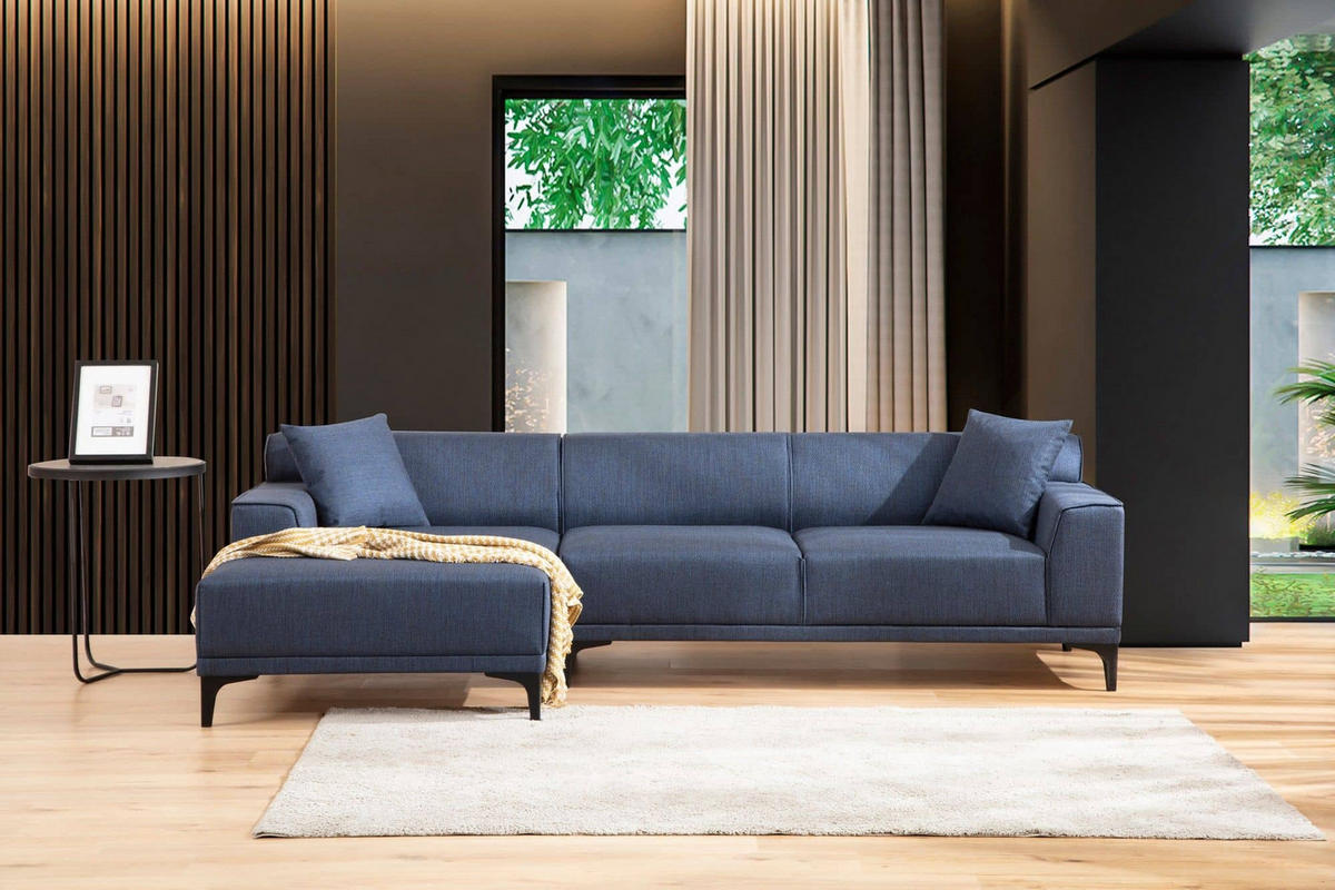 ECKSOFA modern inklusive Zierkissen - Blau/Schwarz, Holz/Kunststoff (250/145cm) - myHomelando