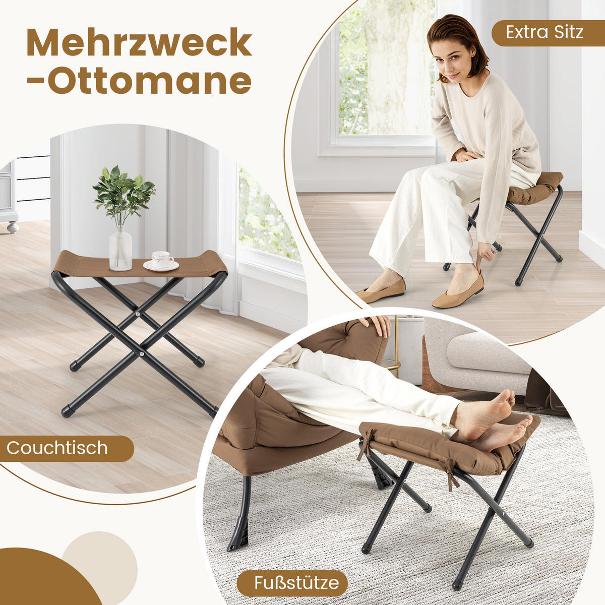 KRESLO s podnožkou hnedé - hnedá, plast (81/94.5/75cm) - COSTWAY