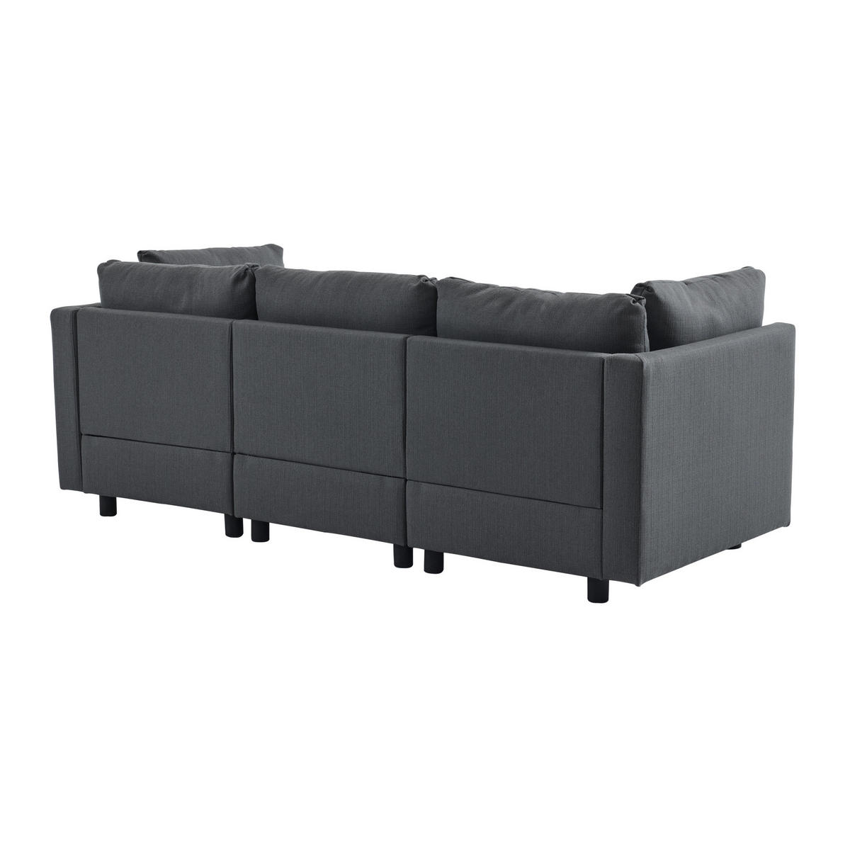 ECKSOFA 220/83/81 cm grau aus Leinen mit Hocker und 5 Kissen - Grau, Textil (81/83cm) - OKWISH