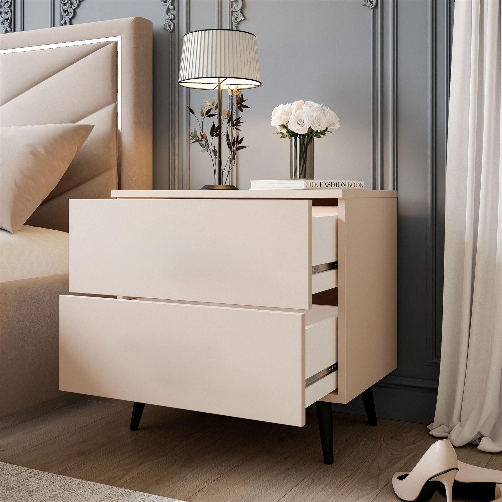 Thumbnail - Lookway Nachttisch, Kaschmir, Holzwerkstoff, 55x55x37 cm, Schlafzimmer, Nachttische