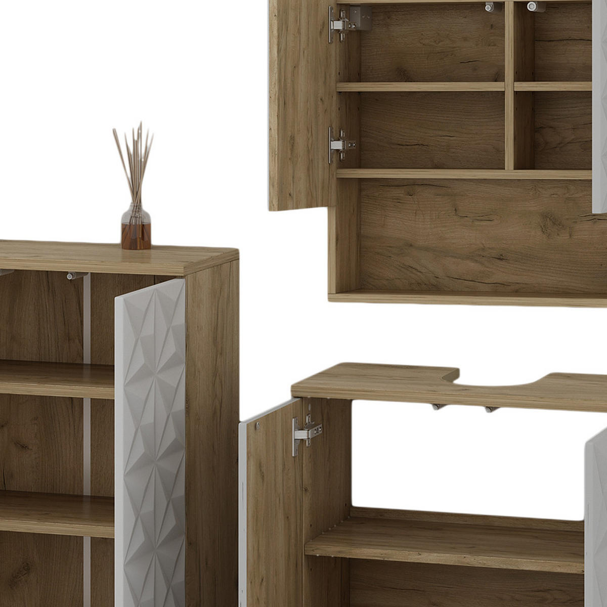 BADMÖBEL-SET Edge Weiß 3 Teile - Eichefarben/Weiß, Holzwerkstoff (60/79/30cm) - Vicco