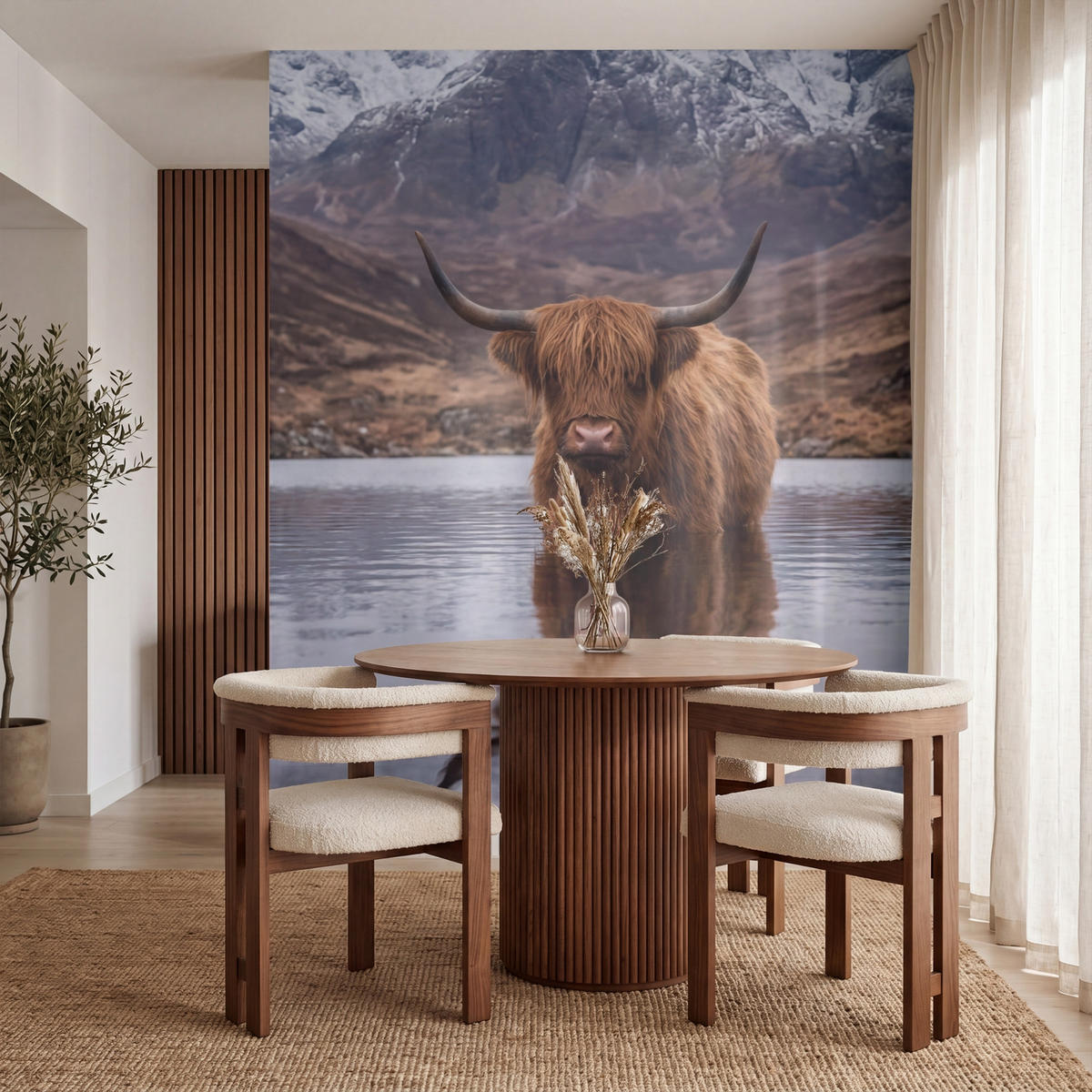 TAPETE - Schottischer Hochländer - Braun - Wasser - 220x260 cm - Braun, Papier (220/260cm) - OnlyWow