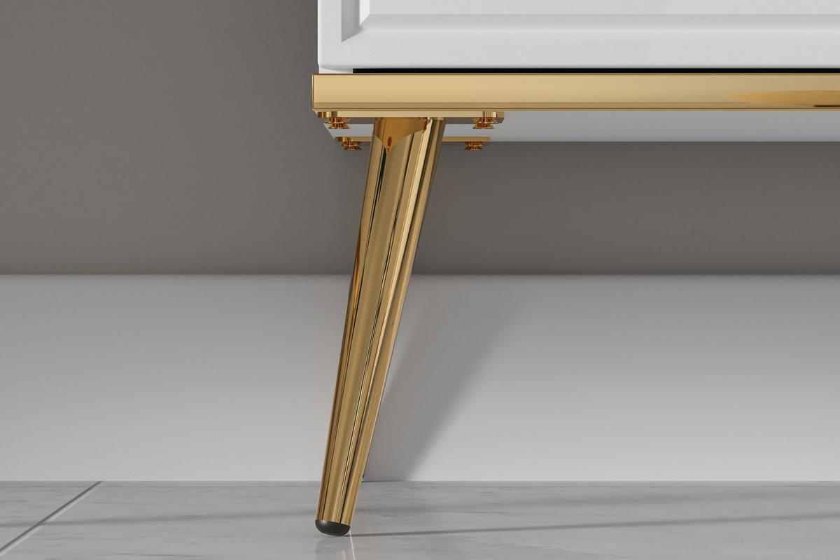 VITRINENSCHRANK ISORIA mit Beleuchtung, Glas Weiß - Goldfarben/Weiß, Holz/Metall (92/152/40cm) - KONSIMO®