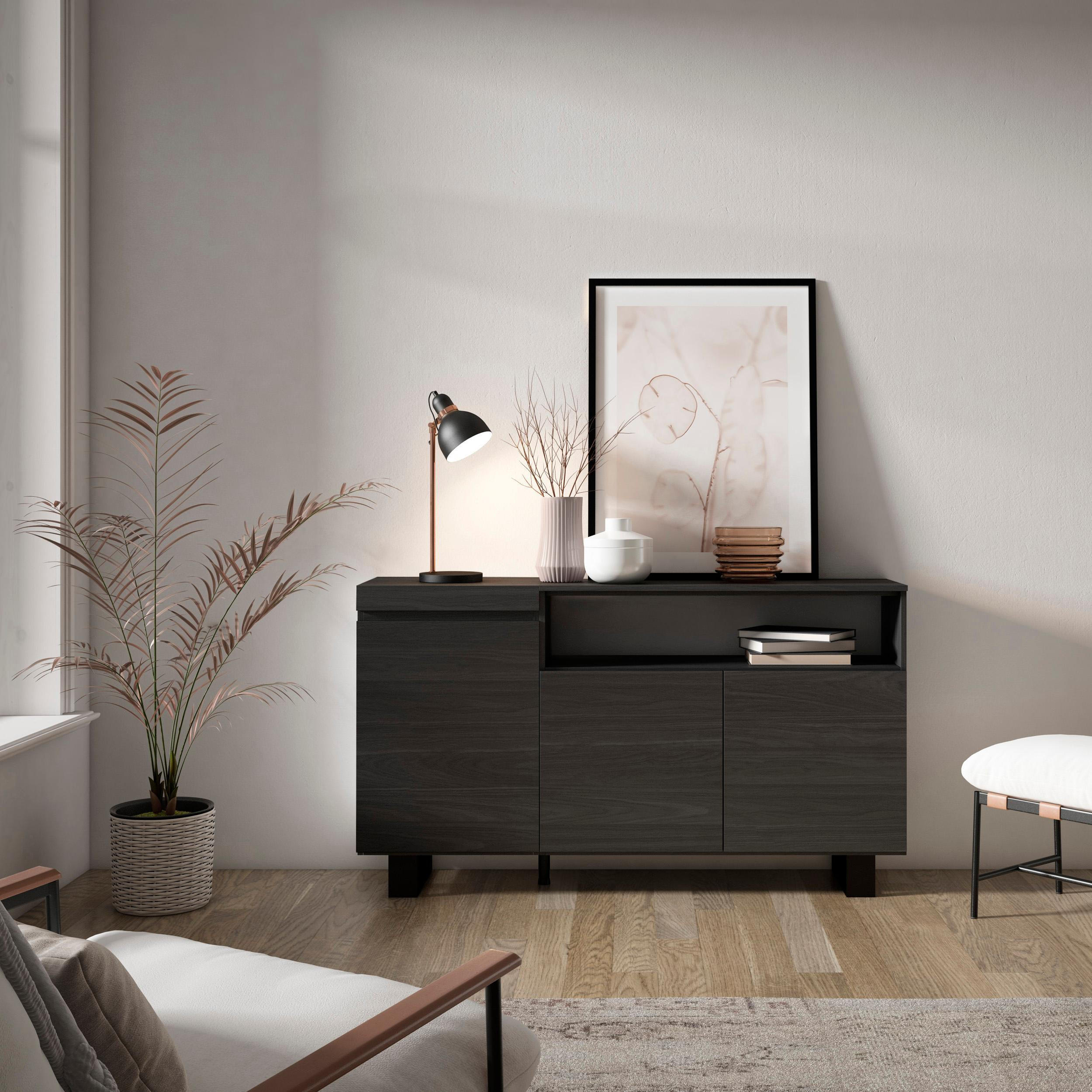 SIDEBOARD schwarz, 150/35/87cm - Schwarz, Holzwerkstoff (150/87/35cm) - Skraut Home