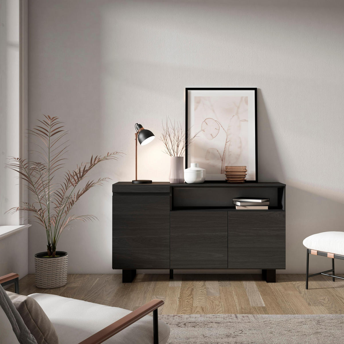 SIDEBOARD schwarz, 150/35/87cm - Schwarz, Holzwerkstoff (150/87/35cm) - Skraut Home