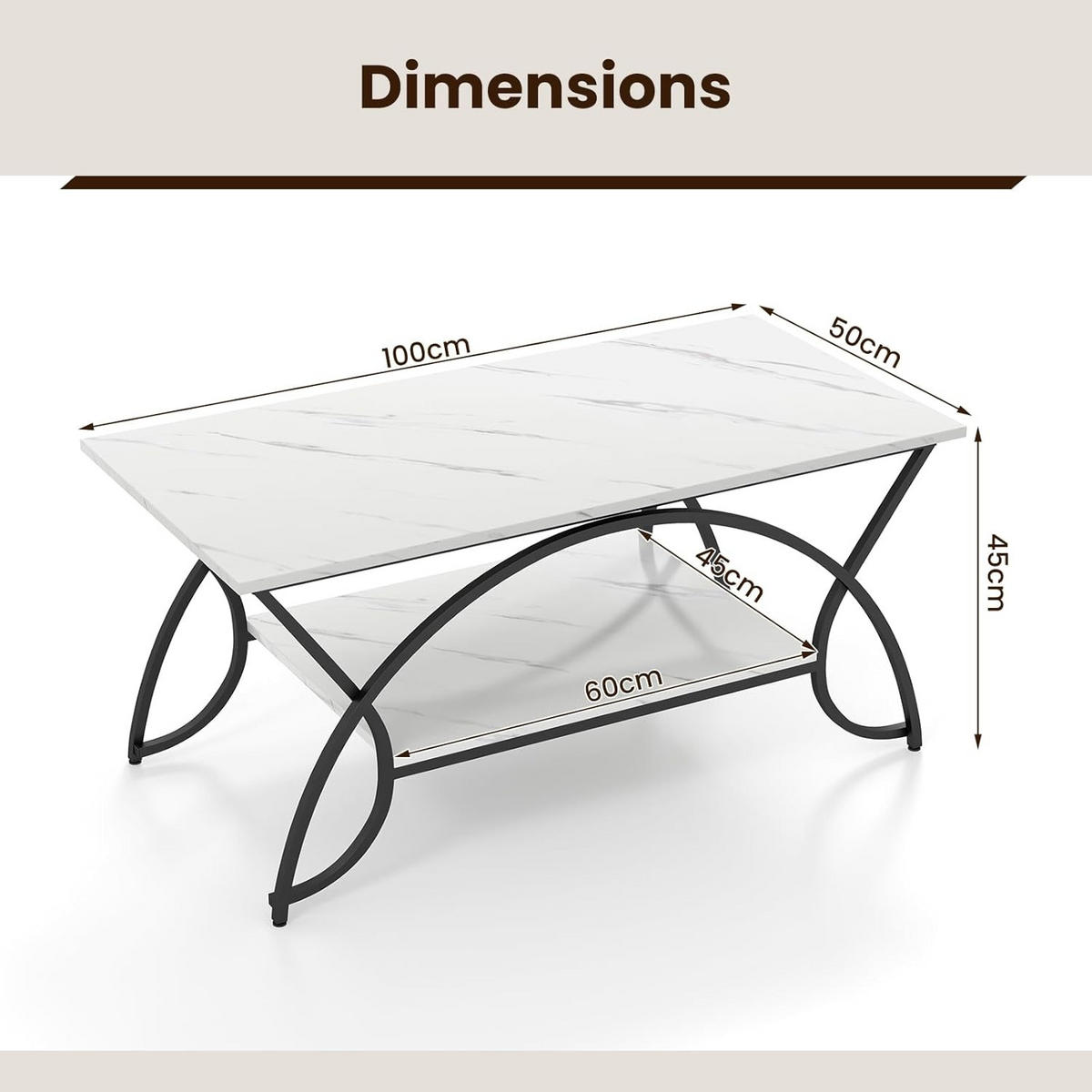 COUCHTISCH Weiß - Weiß, Holz (100/50/45cm) - COSTWAY
