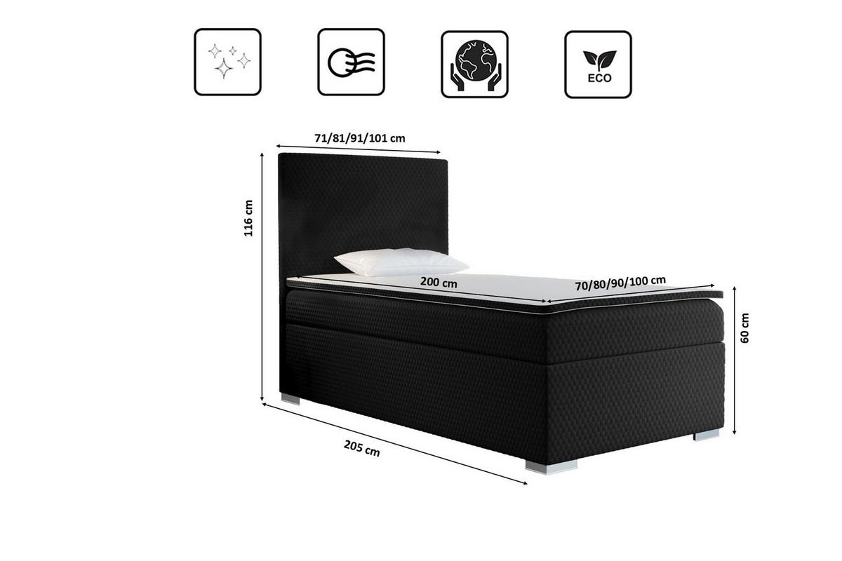 BOXBETT Mit Bettkasten Matratze Topper ICON Schwarz 80x200 cm Links - Schwarz, Holz (80/200cm) - Kaiser Möbel