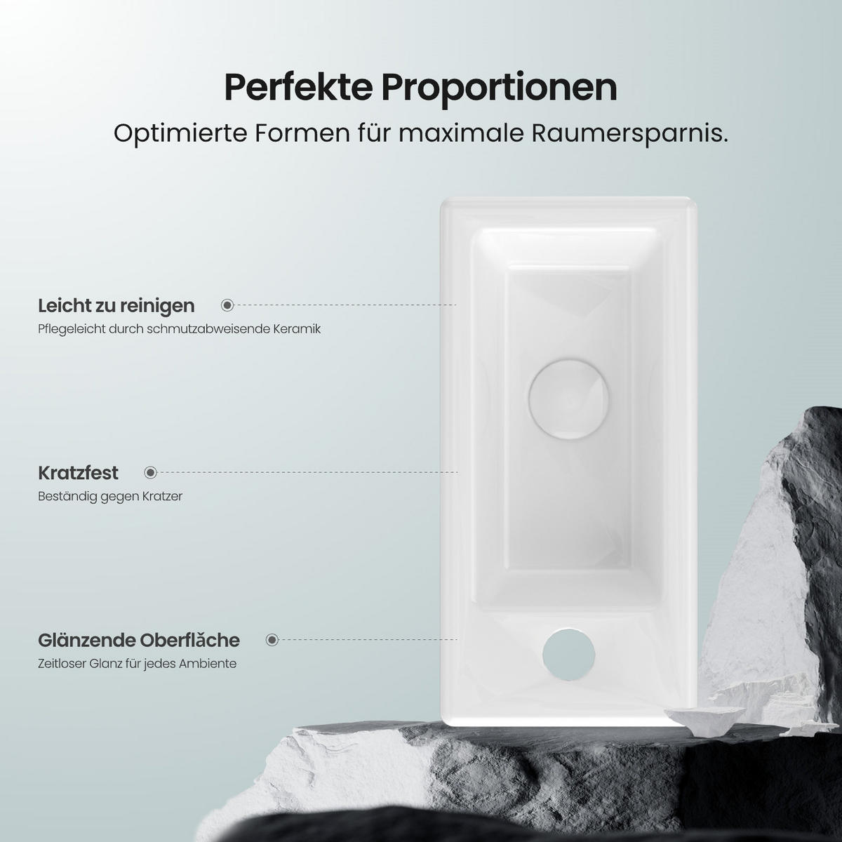 HANDWASCHBECKEN mit pflegeleichter Oberfläche Weiß 40,5 / 20,5 / 10,5 cm - Weiß Hochglanz, Keramik (20.5/10.5/40.5cm) - EMKE