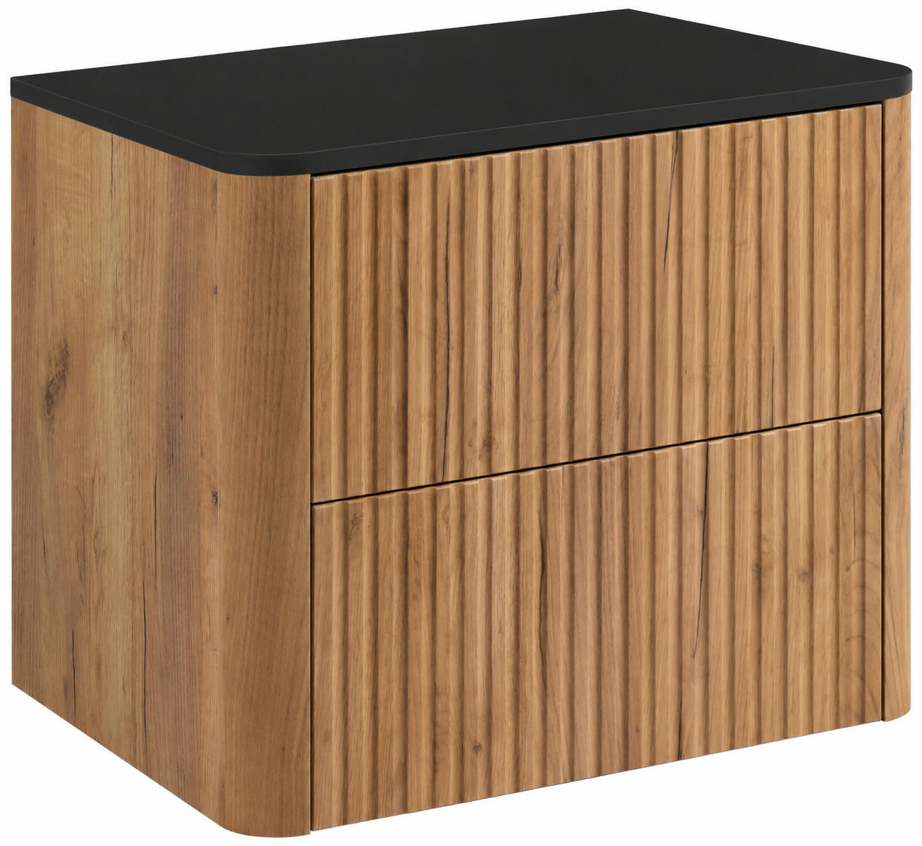 BADEZIMMERSCHRANK: Craft-Eiche, Platte Schwarz, 60,8 x 44,2 x 50 cm - Eichefarben/Schwarz, Holzwerkstoff (60.8/48.4/44.2cm) - 3XE LIVING