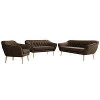 SITZGARNITUR PIRS 3+2+1 - Braun Velvet - Holzbeine - Dunkelbraun/Buchefarben, Holzwerkstoff/Textil (180/75/74cm) - MKS