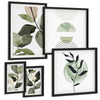 BILDER SET 5er Set - 50x50 cm & 20x30 cm & 40x60 cm Schwarzer Rahmen - Abstrakte Darstellung gemalter Blätter - Schwarz, Kunststoff (40/60cm) - TULUP